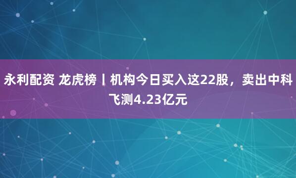 永利配资 龙虎榜丨机构今日买入这22股，卖出中科飞测4.23亿元