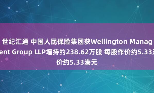 世纪汇通 中国人民保险集团获Wellington Management Group LLP增持约238.62万股 每股作价约5.33港元